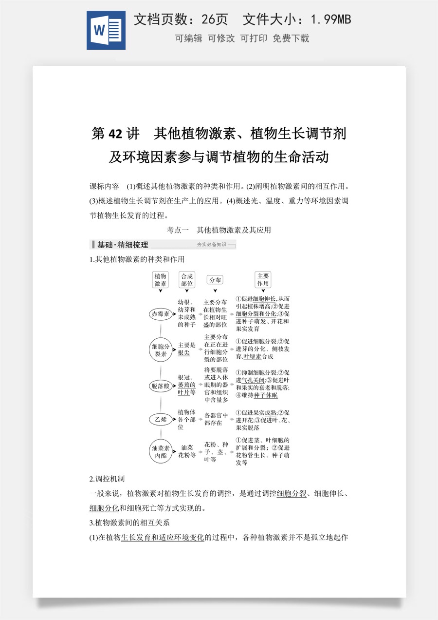 高中-高考总复习-生物-第42讲　其他植物激素、植物生长调节剂及环境因素.doc